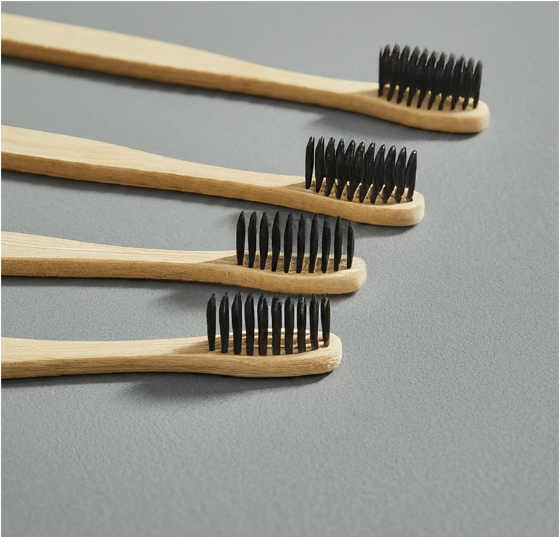 (Pack of 4) - Pure Organic Soft Bristle Bamboo Toothbrush - Naturally Clean & Healthy Teeth 